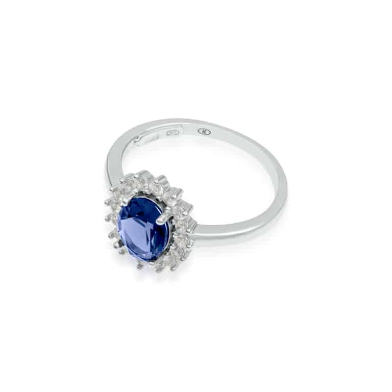 ROYAL BLUE OVAL HALO RING | SARRA JEWELLERY