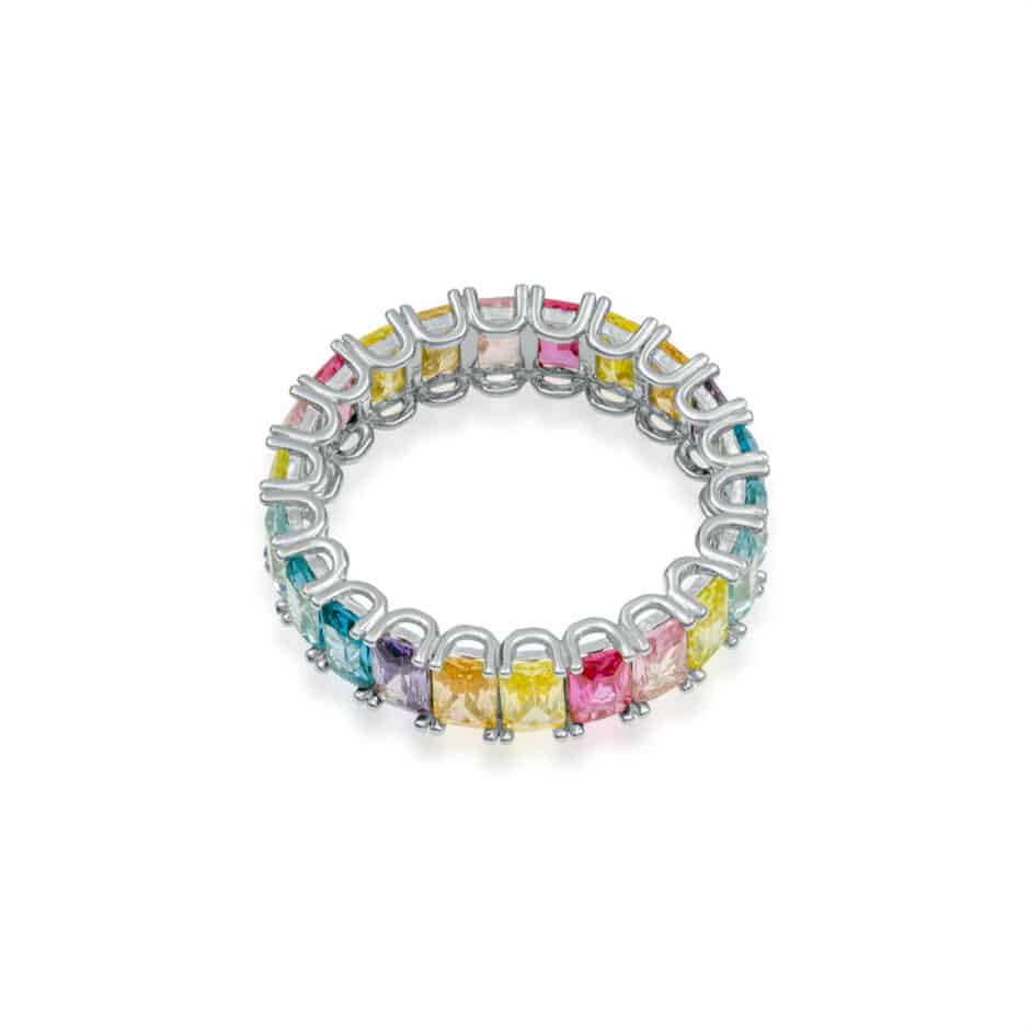 925 MULTI COLOR EMERALD ETERNITY BAND RING | SARRA JEWELLERY