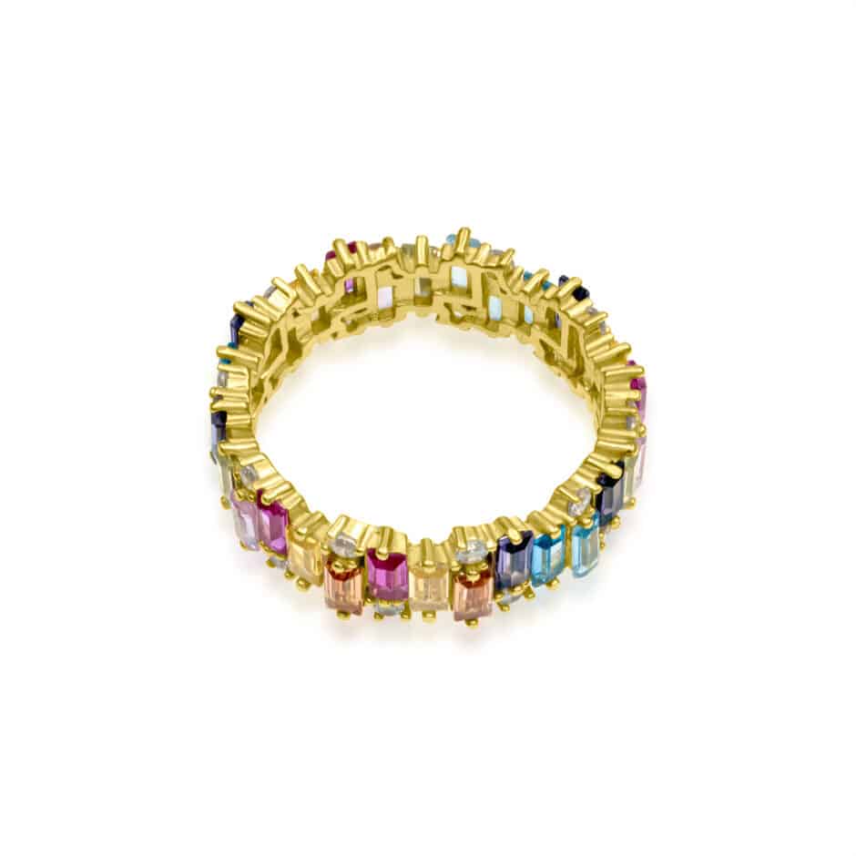 GOLD MULTI COLOR BAGUETTE ETERNITY BAND RING | SARRA JEWELLERY