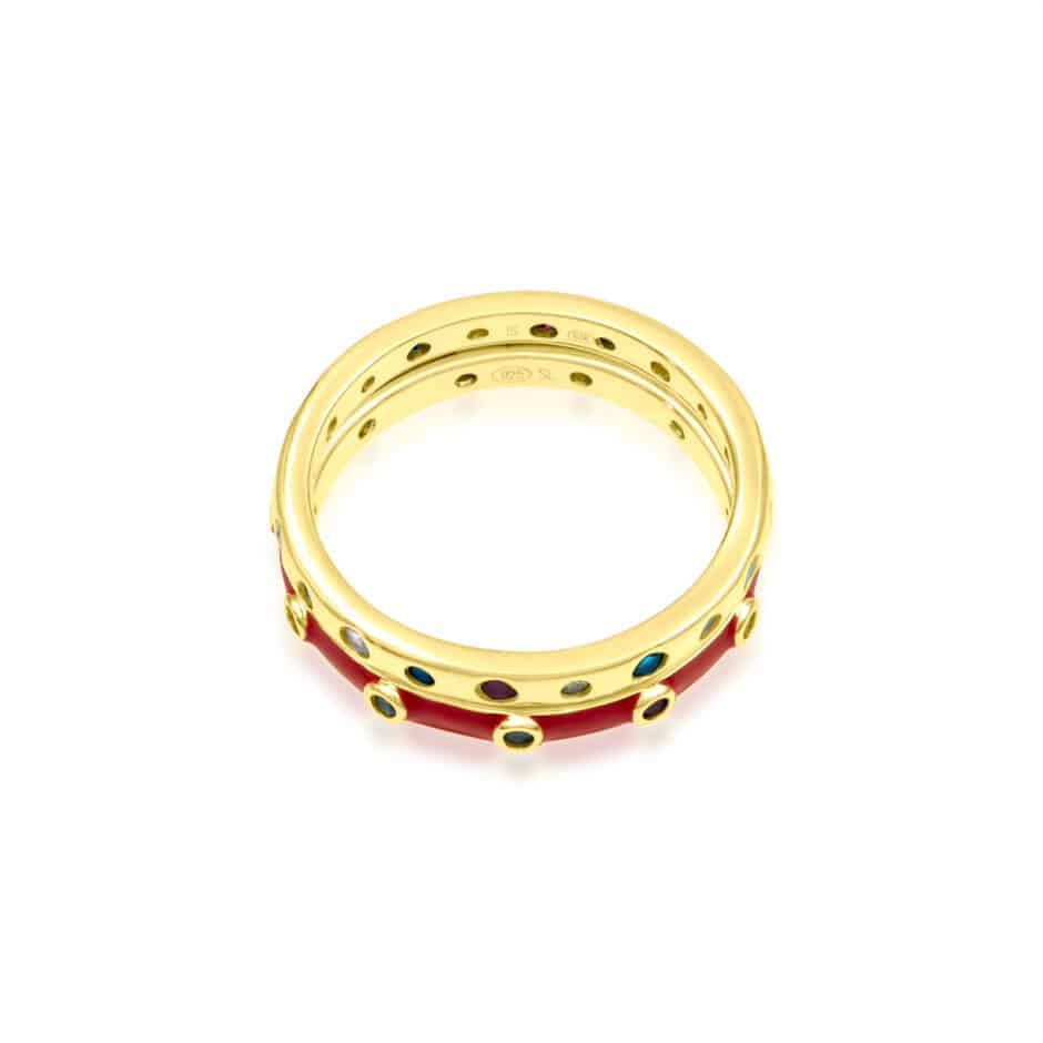 GOLD RED ENAMEL & MULTI-COLOR STONES RINGS | SARRA JEWELLERY