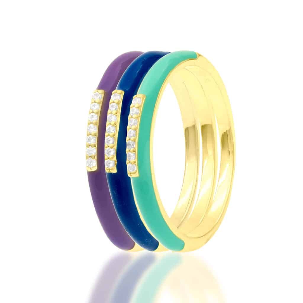 Enamel Finish Rings GOLD ENAMEL STACKING RINGS | SARRA JEWELLERY
