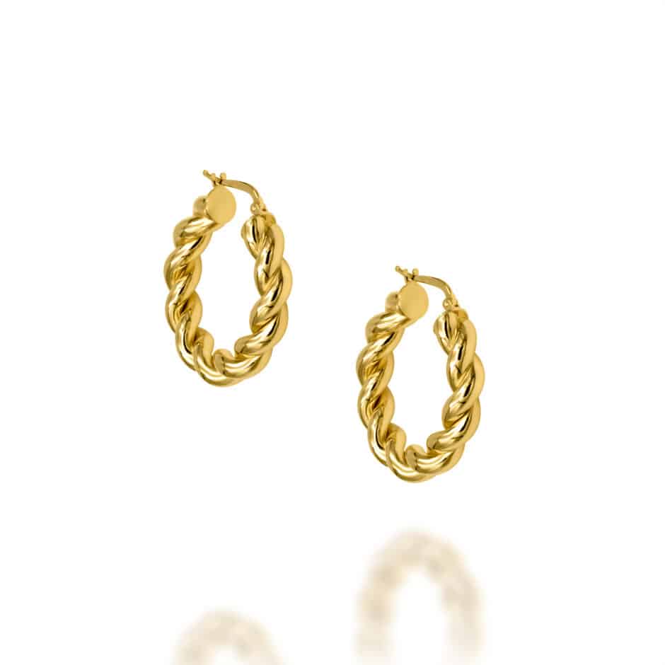 TWISTED GOLD MEDIUM HOOP EARRINGS - HYPOALLERGENIC 925 SILVER | SARRA JEWELLERY