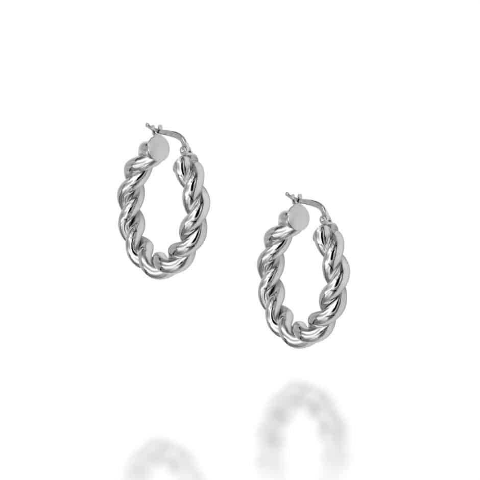 TWISTED SILVER MEDIUM HOOP EARRINGS - HYPOALLERGENIC 925 SILVER | SARRA JEWELLERY