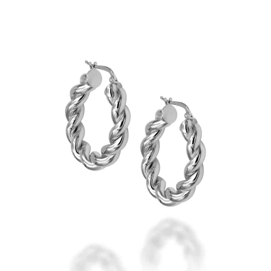 TWISTED SILVER MEDIUM HOOP EARRINGS - HYPOALLERGENIC 925 SILVER | SARRA JEWELLERY