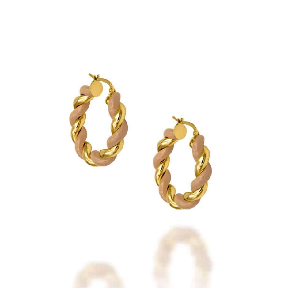 TWISTED NUDE ENAMEL HOOPS | SARRA JEWELLERY