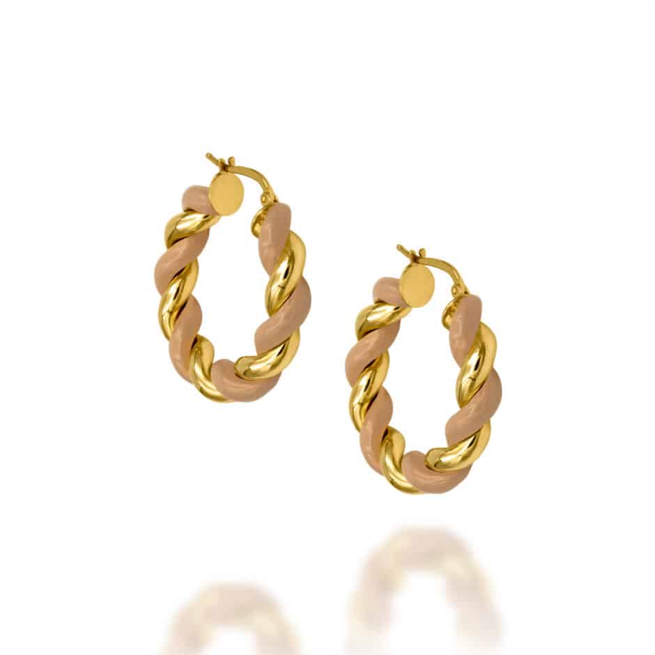 TWISTED NUDE ENAMEL LARGE GOLD HOOP | SARRA JEWELLERY