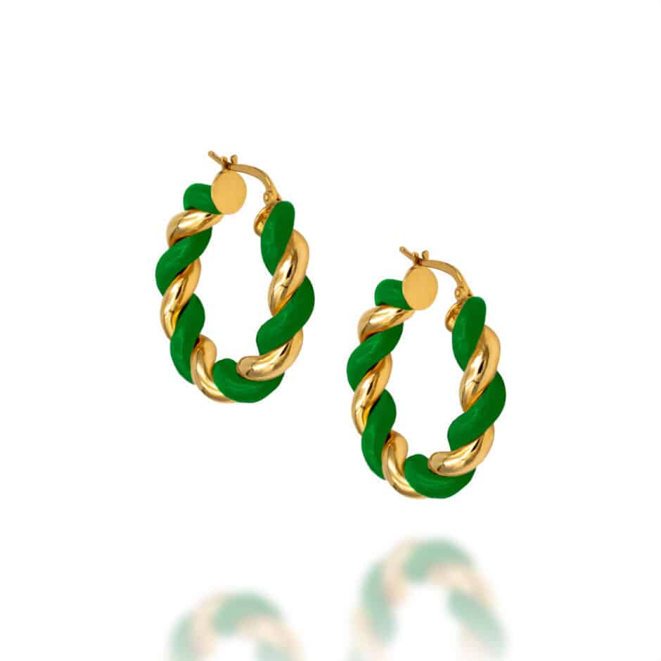 TWISTED GREEN ENAMEL HOOPS | SARRA JEWELLERY