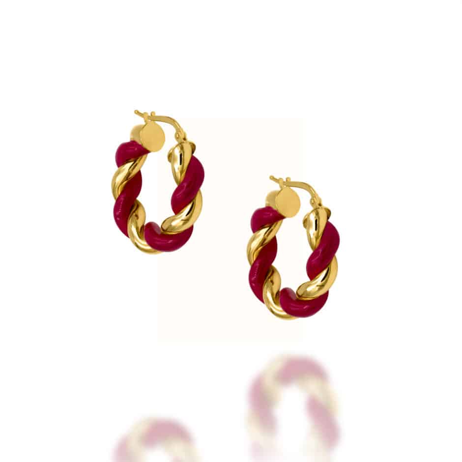 TWISTED DARK PINK ENAMEL HOOPS | SARRA JEWELLERY