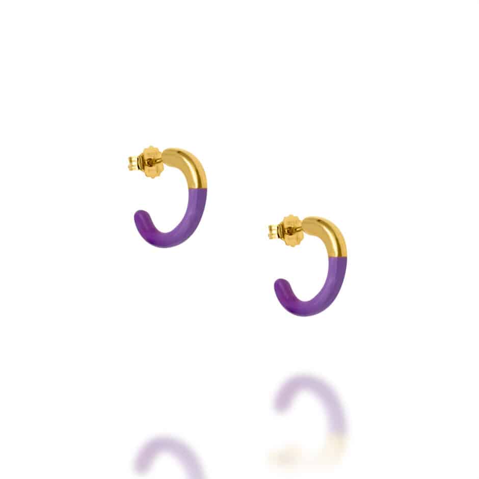 PURPLE ENAMEL GOLD HOOPS | 925 SILVER | SARRA JEWELLERY