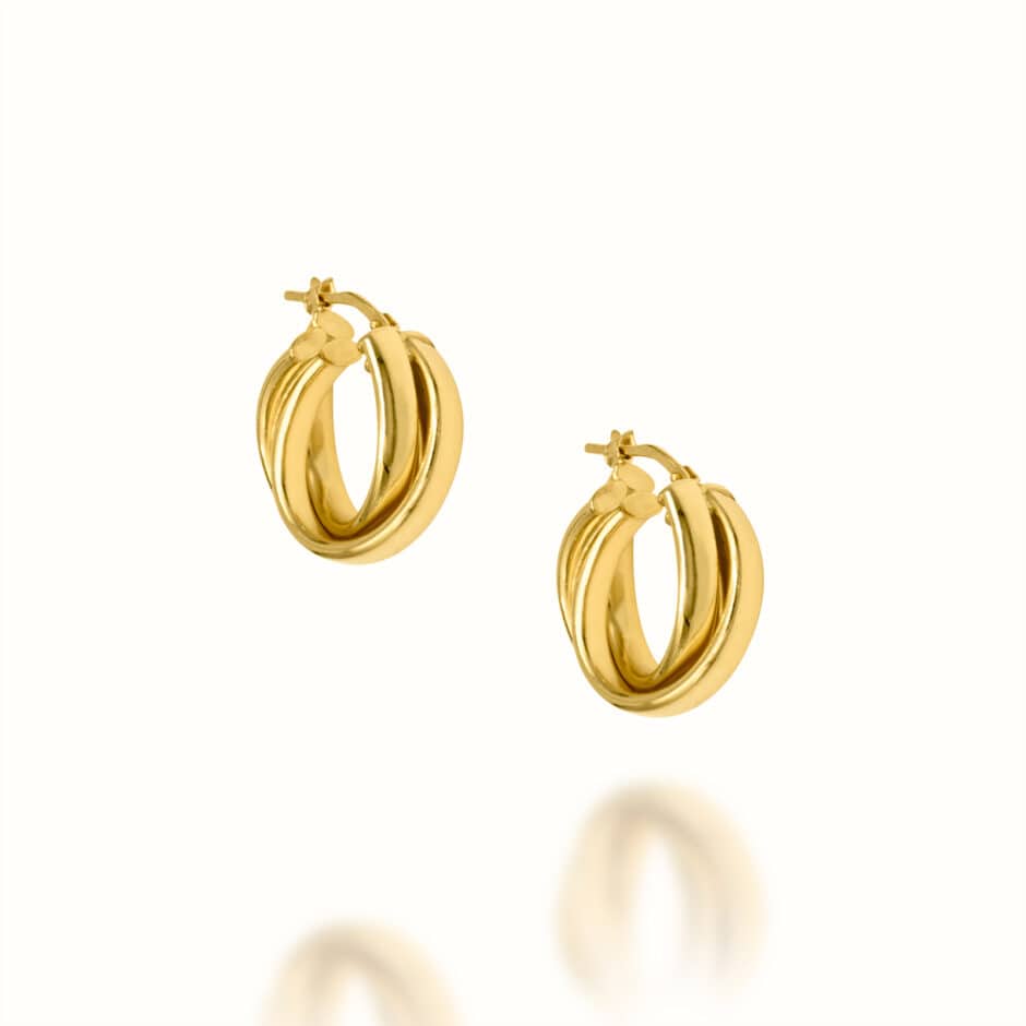 TRIPLE TWISTED SMALL GOLD HOOPS | SARRA JEWELLERY