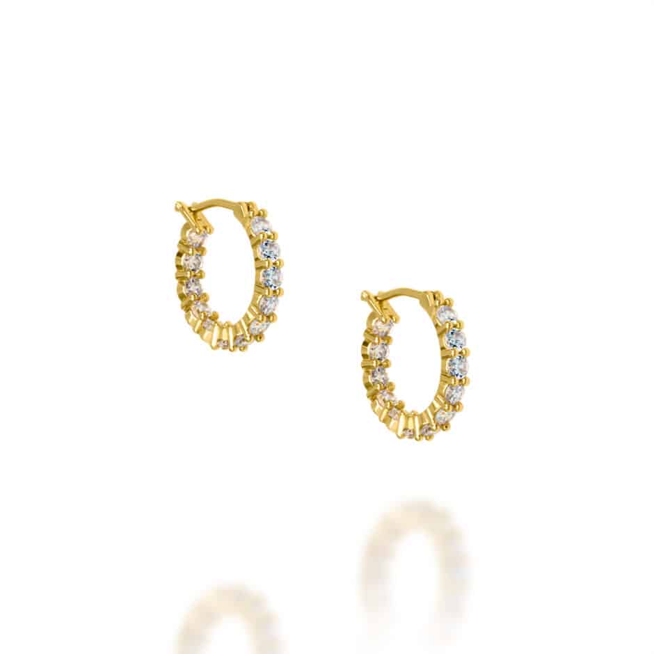 SMALL GOLD HOOPS WITH WHITE CUBIC ZIRCONIA| SARRA JEWELLERY