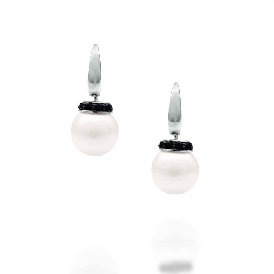 SILVER FRESHWATER PEARL BLACK DROP EARRINGS | SARRA JEWELLERY