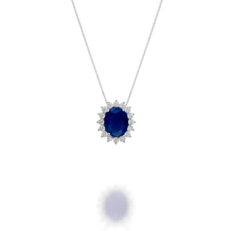 925 ROYAL BLUE OVAL HALO LARGE ROSETTE PENDANT | SARRA JEWELLERY