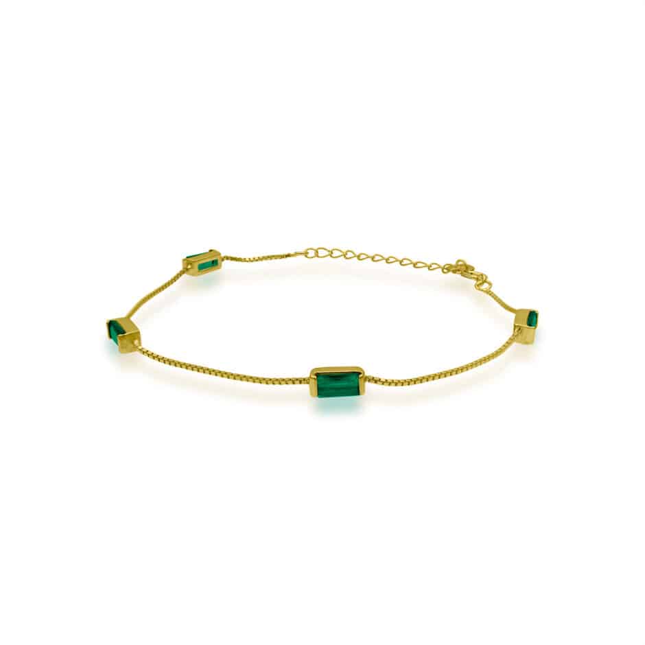 GOLD EMERALD GREEN BAGUETTE STATION BRACELET | SARRA JEWELLERY